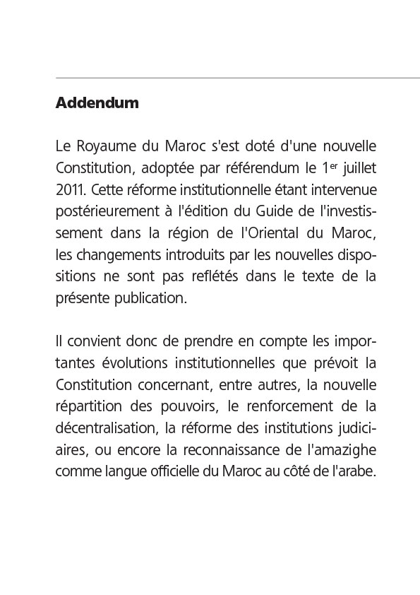 Sommaire de Guide de l’investissement Région de l’Oriental