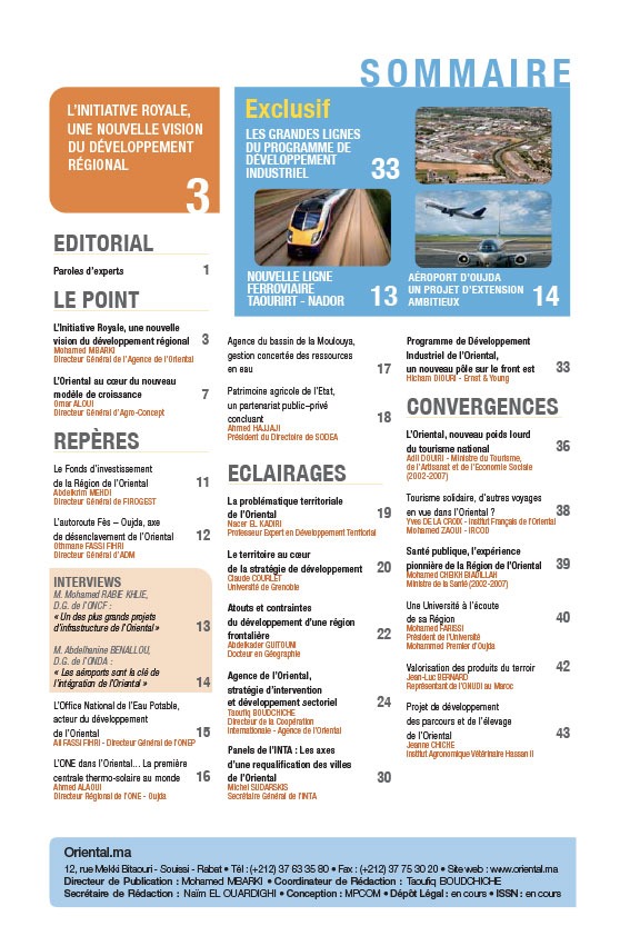 Sommaire de Oriental.ma n°1: la région sur la voie rapide VF