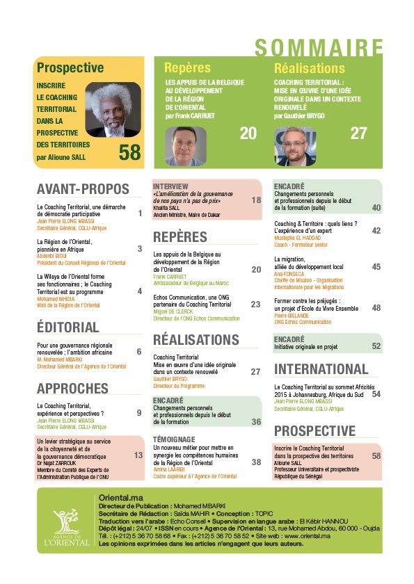 Sommaire de ORIENTAL.MA N°17  VF : Coaching Territorial Régional : les Acteurs du développement en synergie