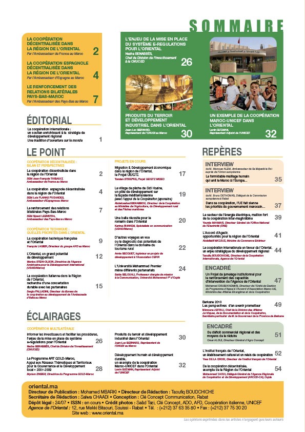 Sommaire de Oriental.ma n°5: La coopération internationale -VF