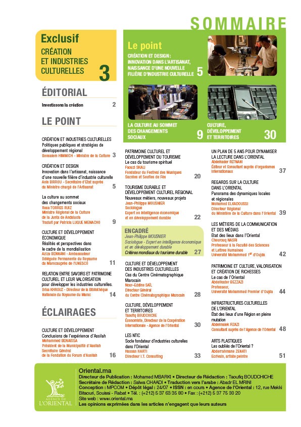 Sommaire de Oriental.ma n°7: Culture, industrie culturelle et développement Régional -VF