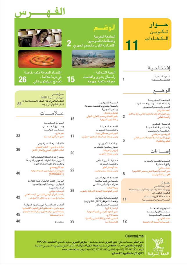 Sommaire de Economie du savoir et développement régional : enjeux et perspectives- le cas de l’oriental (Version Arabe)